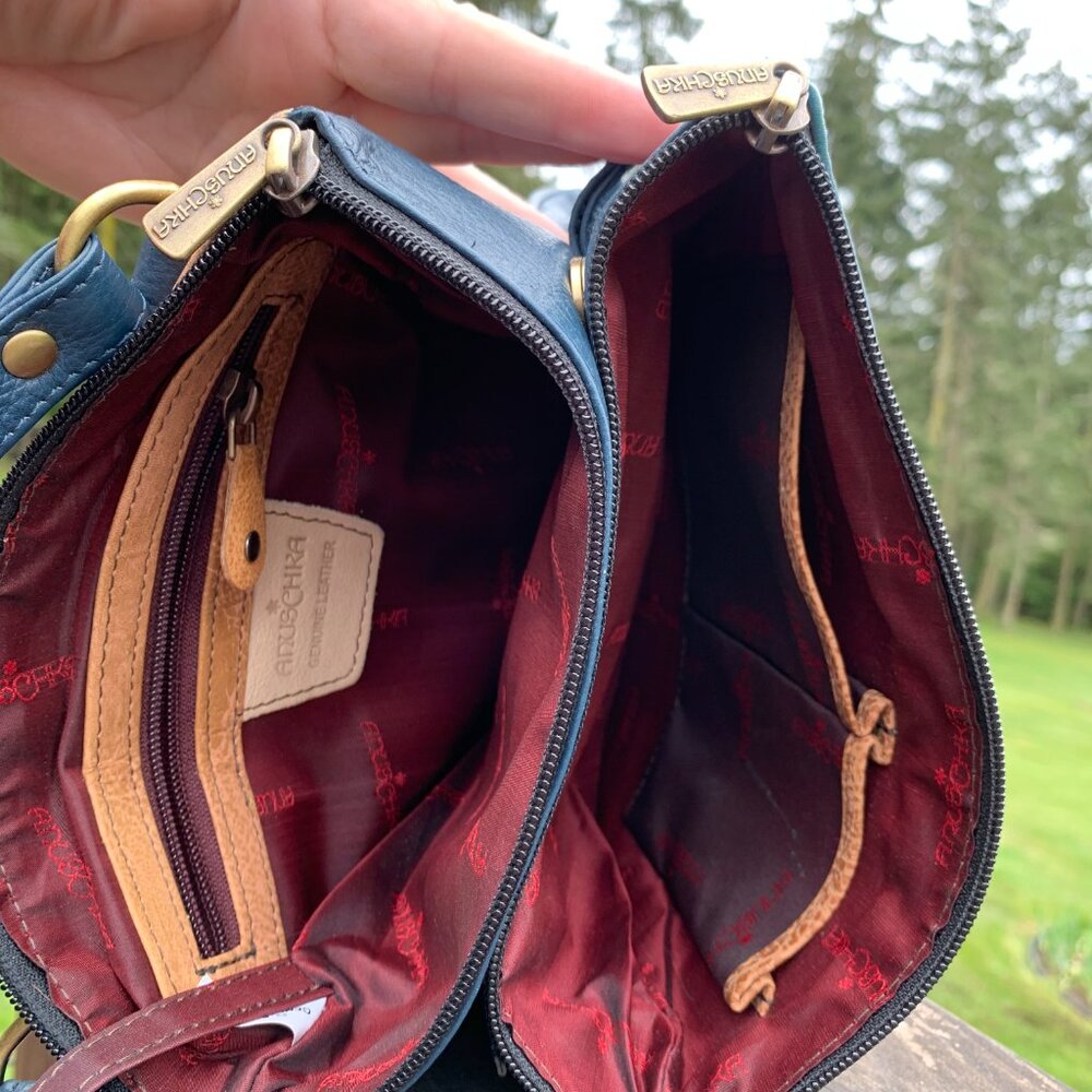 Anuschka Crossbody Hand-Painted Leather Flower and Bird Handbag - Picture 8 of 15